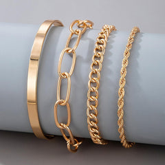 4PCS Gold Layered Bracelet Set, Cable Chain Snake Chain, Cuba Paperclip Chains, Women's Fashion Jewelry, Stackable Bracelets for Women(Golden)