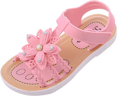 Flower Sandals for Girls, Open Toe Soft Flat Shoes Fashion Comfortable Bow Lightweight Girls Princess Dress Shoes (Pink, 4.5-5 Years Little Child)
