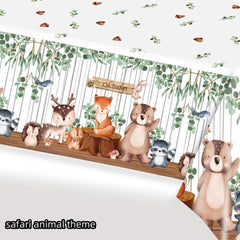 3Pcs Cute Jungle Safari Baby Shower Tablecloths, Disposable Plastic Woodland Animal Table Cover for Boy Girl Gender Reveal Party Supplies
