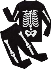 Toddler Boys Halloween Pajamas Skeleton Glow-in-The-Dark Long Sleeve Pjs Halloween Sleepwear for Kids Age 2-7T