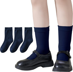 EPEIUS Kids Crew Socks,Seamless School Socks for Girls Boys Soft Breathable Viscose Crew White Navy Black 3/6 Pack