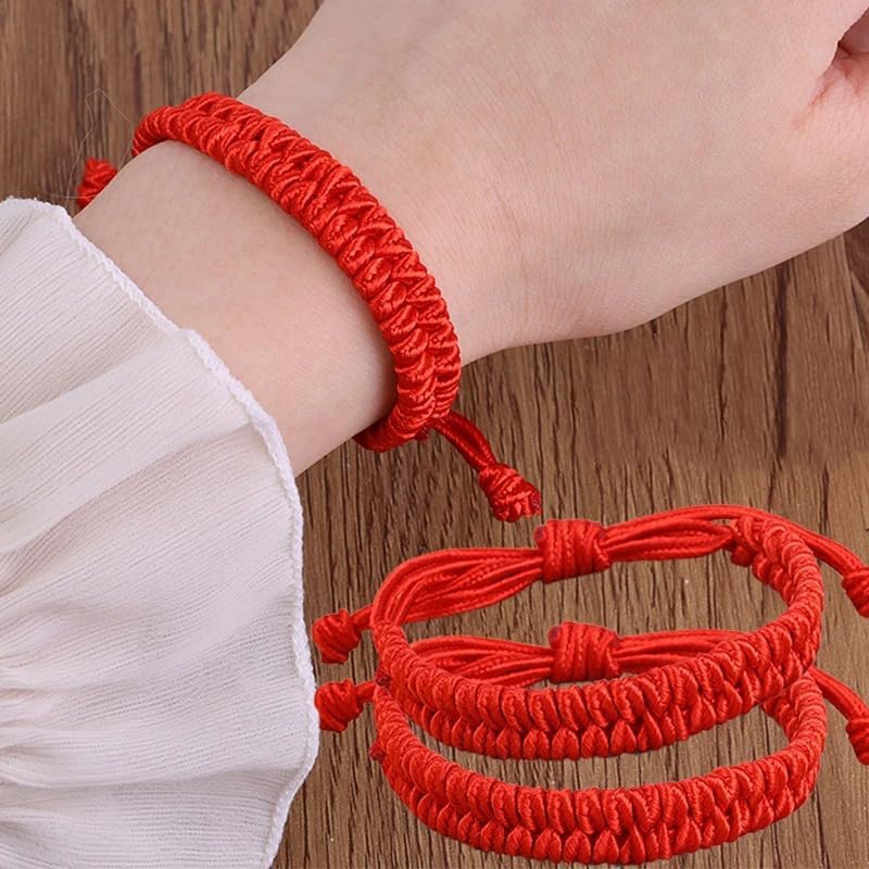 2 Pcs Handmade Lucky Bracelet - Friend Love Family Couple Bracelet- Lucky Woven Red String Thread For Protection-Valentine Christmas Gift Idea (Red)