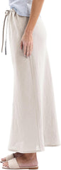 Amazhiyu Women's 100% Linen Drawstring A-Line Midi Skirt for Casual Summer Spring
