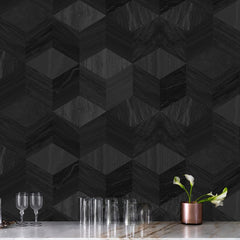 Guvana Peel and Stick 3D Geometric Wallpaper - Black Modern Removable Hexagon Self-Adhesive Vinyl Contact Paper for Bedroom & Living Room - 16.14''x78.7''