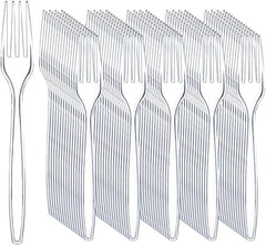 100 Count Extra Heavy Duty Disposable Clear Plastic Forks,BPA-Free,Heat Resistant,Premium Durable Plastic Cutlery for Parties, Picnics, Big Event, Daily Use