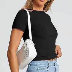 Basic Tops for Women Short Sleeve Baby Tees 3 Pack Crew Neck T Shirts Slim Fit Tees Y2K Cute Going Out Tops