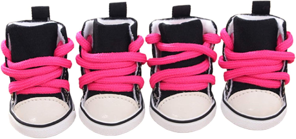 Pet Shoes, Dog Boots, 4Pcs Anti-Slip Laced Breathable Pet Shoes Boots Sneakers, Small Dog Size, Black