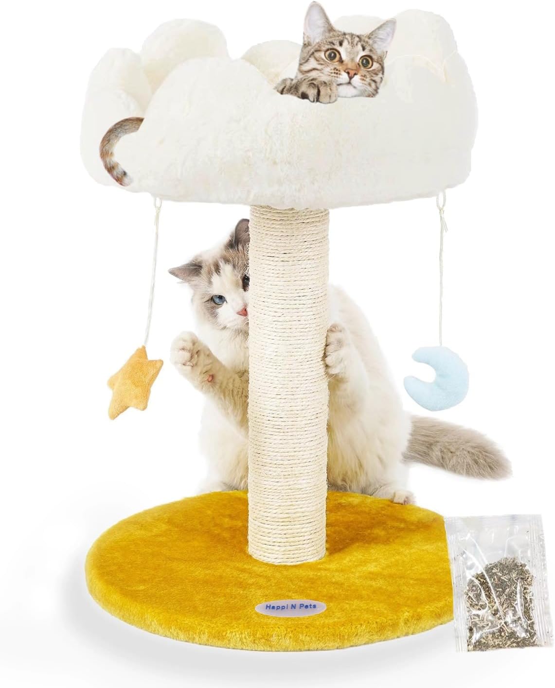 Happi N Pets Cloud Cat Tree, 31.5in Multi-Level Indoor Cat Tower with Scratching Posts, Viewing Perch, Removable & Washable Cushions, Cat Activity Tree with Dangling Toy