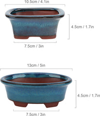 Bonsai Planter Succulent Small Glazed Pots, Value Set of 2 + 4 Soft Mesh Drainage Screens