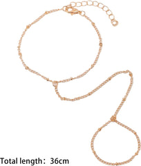 1/2pcs Fashion Hand Chain Bracelet Ring Gold Plated Handmade Link Chains Connecting Bracelets Hand Jewelry for Women