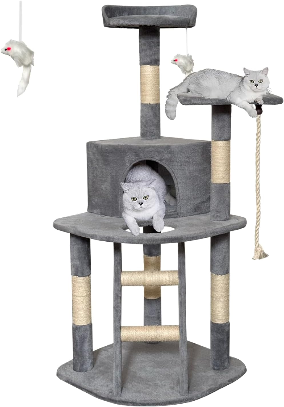 49inch Cat Tree Tower with Condo for Indoor,Scratching Post and Hanging Toys,Multi-Level,Small Space,for Small and Medium Cats (Grey, 24inch)