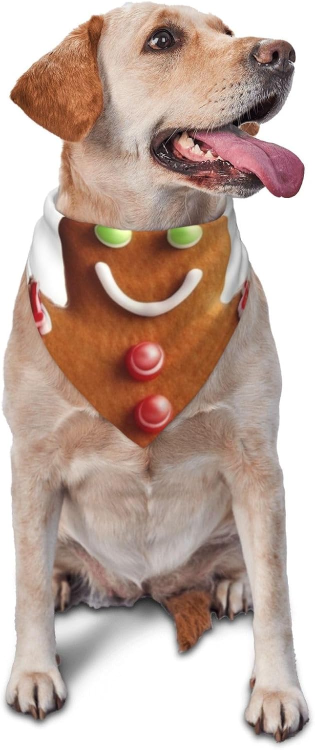 Gingerbread Man Candy Dog Bandana Pet Scarf Accessories for Small Medium Dogs Cats Photo Prop, Triangle Pet Bandanas Adjustable Puppy Bib Washable Dog Kerchief Puppy Neckerchief