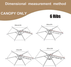 Patio Umbrella Canopy Cloth Replacement, Outdoor Market Table Yard Umbrella Top Covers with 6 Ribs, Garden Canopy Cover UV Sun Protection﻿(Dark Topaz,2.5m/8ft)