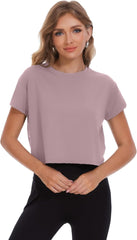 6 Pack Women's Crop Top Short Sleeve Athletic Workout Yoga Running Gym Casual Tees T-Shirts Loose Fit