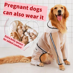 Selena Pregnant Dog Raincoat Waterproof Hooded Clear Rainwear Jacket Large Pet Outdoor Apparel (Large,Clear)