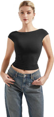 SUUKSESS Women Backless Sexy Going Out Tops Double Lined Open Back Y2k Basic Tee Shirts