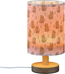 Brown Capybaras Flower Bedside Table Lamp Small Desk Lamps Linen Fabric Shade Decorative Nightstand Lamp LED with USB Port Wood Base for Bedroom Living Room