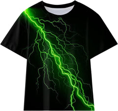 Boys Girls Summer Graphic T-Shirt Toddler Kids Short Sleeve Lightning Print Tee Tops Casual Loose Fit Comfort Clothes