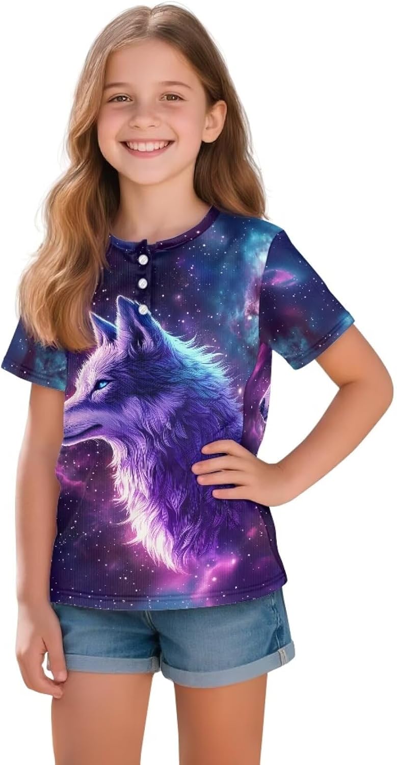 DISNIMO Toddler Henley Shirt for Girls Short Sleeve T Shirts Crewneck Summer Tee Tops