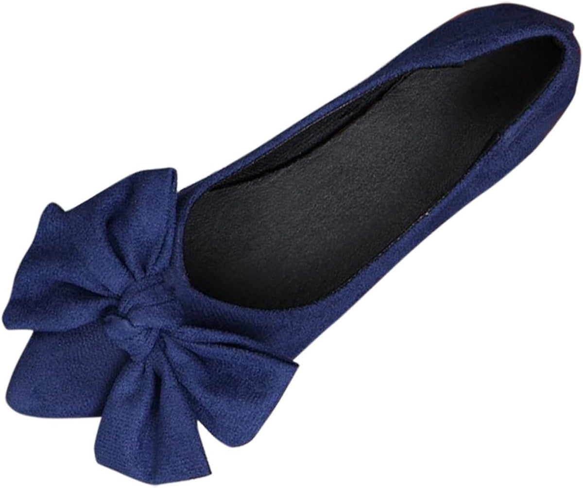 Ballet Flats for Women Comfortable Dress Shoes Dressy Fashion Bow Suede Casual Pointed Toe Non Slip Flat Shoes, Womens Classic Bowknot Ballerina Slip-on Walking Elegant Dance Shoes