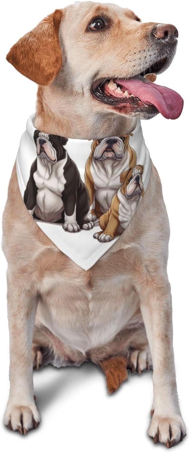 English Bulldogs Dog Bandana Pet Scarf Accessories for Small Medium Dogs Cats Photo Prop, Triangle Pet Bandanas Adjustable Puppy Bib Washable Dog Kerchief Puppy Neckerchief