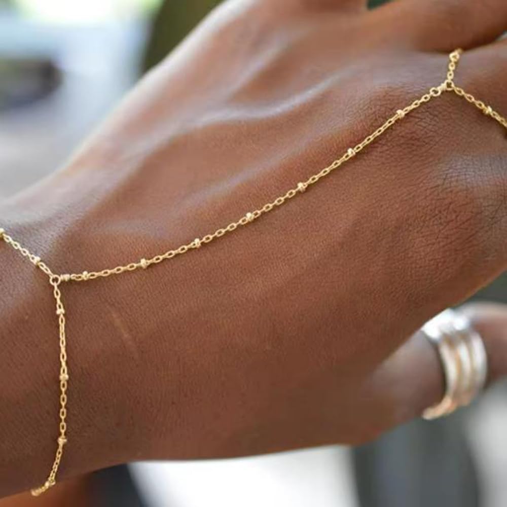 1/2pcs Fashion Hand Chain Bracelet Ring Gold Plated Handmade Link Chains Connecting Bracelets Hand Jewelry for Women