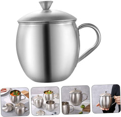 VALICLUD Handle Water Cup Stainless Steel Coffee Tumbler Drink Mug Lids for Home