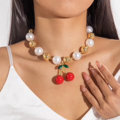 1PC Cherry Pendant Necklace, Cute Fruit Charm Necklace for Women, Delicate Acrylic Cherry Jewelry with Adjustable Chain, Sweet Summer Layered Necklace