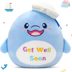 Athoinsu 12" Get Well Soon Dolphin Plush Pillow Soft Sofa Cushion Squishy Plushie Toy Cute Stuffed Animal Room Decor Feel Better Gifts for Recovering Patient (Blue)