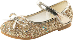 Girls Wedding Party Low Heel Flats Rhinestones Bow Ballet Glitter Mary Jane Shoes Shining Ankle Strap Flower Shoes