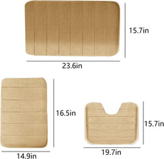 Bathroom Rugs Sets of 3, Memory Foam Bath Mat Set Bathroom Rugs 3 Pcs Toilet Mats Universal Soft Comfortable Water Absorption Non-Slip Washable Bath Rug