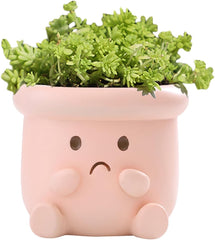 Cute Face Planter Pot, Small Resin Head Planters for Indoor Plants, Funny Smiling Face Flower Pot Succulent Planter with Drainage Hole, Gift IdeaI for Birthday Christmas (Green)