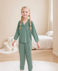 Aablexema Unisex Kids Pajamas Set Button-Down Long Sleeve Cotton Sleepwear Lounge Set for 5-13 Years