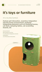 2-Tier Cat Tree Tower with Scratching Post - Green Velvet | Double-Decker Cat Bed for Multi-Cat Homes, Compact 14.6in Durable Cat Trees