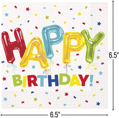 Unique Multicolor Happy Balloon Birthday Luncheon Napkins - Pack of 16 - Vibrant & Festive Party Supplies for Celebration