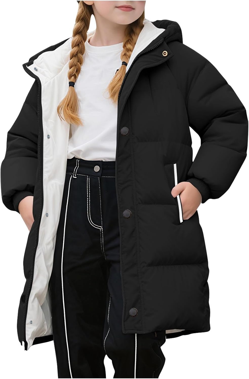 Girls' Zip-Up Winter Coats Fur Hooded Warm Quilted Puffer Coat Thicken Padded Down Water-Resistant Outerwear 2-11Y