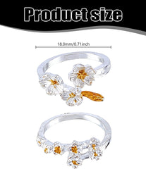 2Pcs Alloy Flower Open Rings, Silver Adjustable Cuff Rings Retro Jewelry Accessory for Women Birthday Festival Elegant Gifts Personalized Jewelry, 9~13mm, Inner Diameter: 18mm