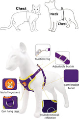 Dogs Harness Vest and Leash Antiescape Cat Chest Strap Pet Collar for Small Breeds Dog Accessories French Bulldog Chihuahua (Red, L)