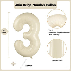 40 inch Cream White Number Balloon Giant Foil Helium Balloons Beige Number 9 Balloon for 9th Birthday Party Anniversary Decorations Supplies