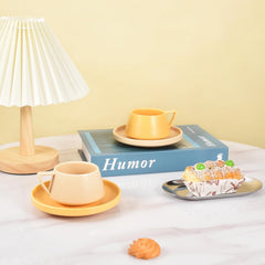 Koythin Ceramic Coffee Mug with Saucer Set, Cute Creative V-shaped Handle Cup Saucer for Office and Home, Dishwasher and Microwave Safe, 5.5 oz/160 ml for Latte Tea Milk (Apricot)