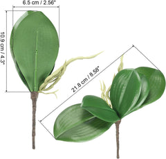 Faux Orchid Leaves 4.3 Inch, 2 Pack Small Artificial Phalaenopsis Foliage Real Latex Touch Green Plant 5 Leaves with Stems for Home Flowers Pot Decor, Green