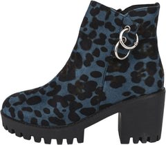 Womens Platform Lug Sole Ankle Boots Chunky High Heels Side Zipper Short Booties Fashion Round Toe Heeled Boots for Women Winter Dressy Shoes Comfortable Ankle Booties with Buckle