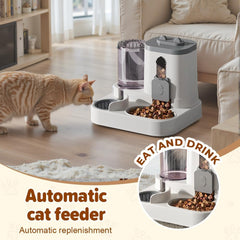 Gravitation Cat Feeder and Water Dispenser, 2L Cat Feeder and Water Dispenser, 2 in 1 Automatic Food and Water Bowl Set, Large Capacity Self Feeding Station, for Dog Puppy Kitten (Blue)