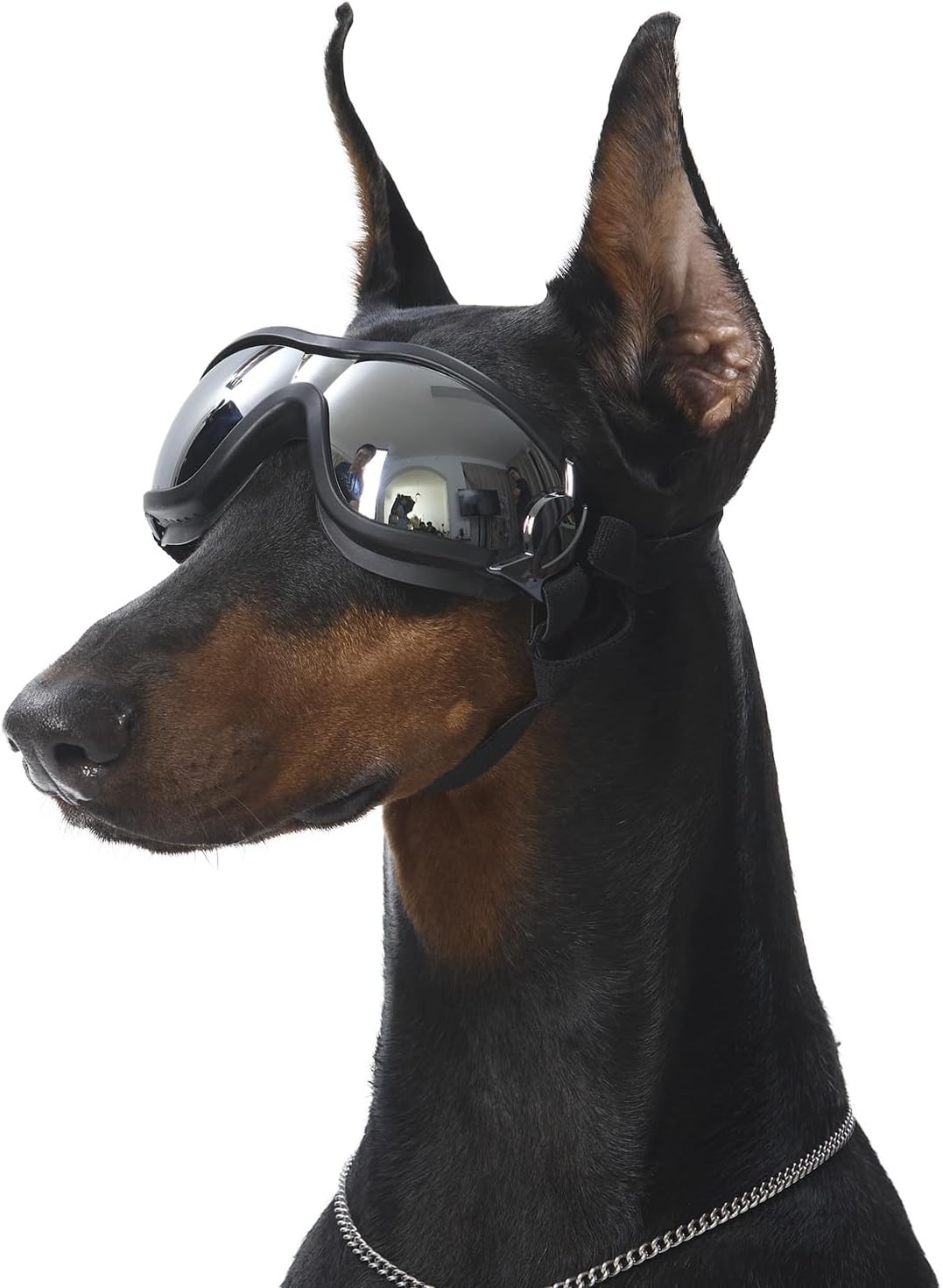 Dog Goggles UV400 Protection, Dog Sunglasses for Medium to Large Breeds with Adjustable Strap, Wide Snout & Soft PVC Frame - UV-Resistant/Windproof/Dustproof for Running,Cycling (Black)