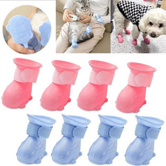 4 Pcs Dog Cat Rain Boots TEP Rain Shoes Paw Protector Dog Walking Shoes Pupp (Pink, M)