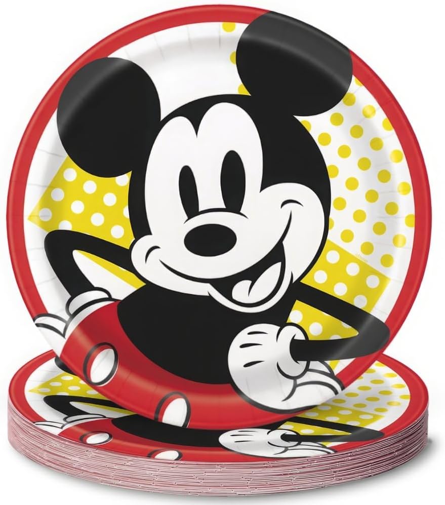 Unique Multicolor Disney Mickey Mouse Round Dinner Plates (9") 8 Count - Bright and Fun Design, Perfect for Disney Themed Parties