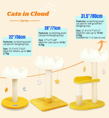 Happi N Pets Cloud Cat Tree, 31.5in Multi-Level Indoor Cat Tower with Scratching Posts, Viewing Perch, Removable & Washable Cushions, Cat Activity Tree with Dangling Toy