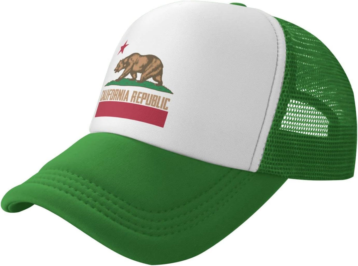 California Republic Mesh Trucker Hat Men Baseball Cap Men Ponytail Hat Women Dad Hat Adjustable Sun Hat Black