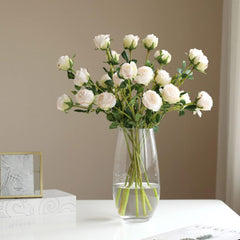 Artificial Rose Flower Branch, Simulation Silk Flower Fake Plants for Wedding Birthday Party Dining Table Centerpiece DIY Flower Arrangement Decoration(White)