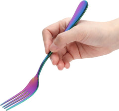 Dioche Dinner Fork Flatware Dinner Fork Stainless Steel Style Tableware Flatware Fork Suitable for Restaurant Kitchen Home (Rainbow)